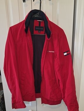 Tommy Hilfiger Men’s Red Bomber Jacket with Navy Lining
